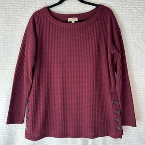 LOFT Outlet Long-Sleeve Waffle-knit top with Buttons on the Side Sz MP